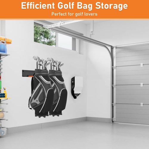 Koalafast Golf Bag Wall Mount, Heavy Duty Golf Bag Holder for Garage, 2-Golf Bag Storage Space Saving Golf Bag Rack with Protective Rubber Coating (1 Pack)