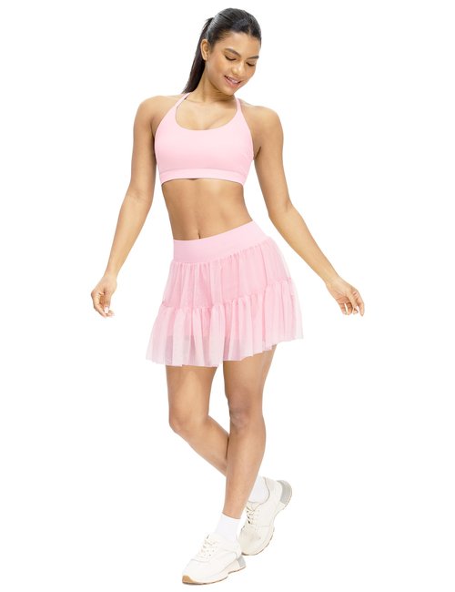 Cute Pleated Skirts for Women, High Waisted Tulle Skirts Princess with Seamless Shorts Pink