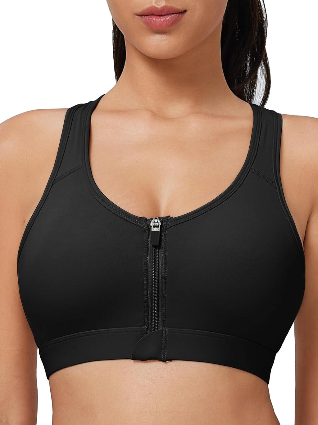 Skiennix High Impact Sports Bra - Zip Front Closure for Women | Post-Surgery Racerback Design