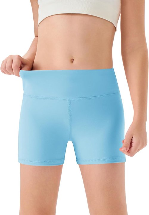 Haloumoning Girls Athletic Shorts - High-Waisted Yoga & Dance Biker Shorts for Ages 5-14Y