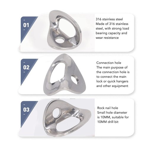 HERCHR 10 Pcs Bolt Hanger, 25KN 316 Stainless Steel Rock Climbing Hanger Anchors, Silver Bolt Anchor Hooks Strap Ring for Hammock, Gym, Aerial Work, Caving, Rappelling, Rescue, Trailer Tie-Downs