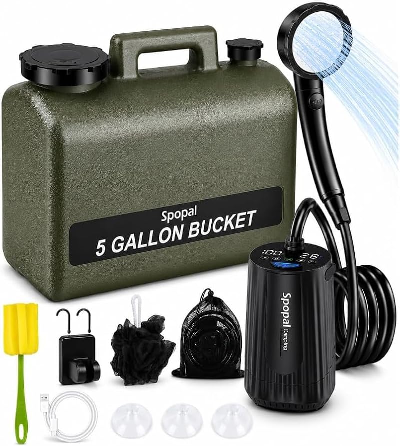 Portable Camping Shower Pump with 5-Gallon Water Jug & 10000mAh Battery