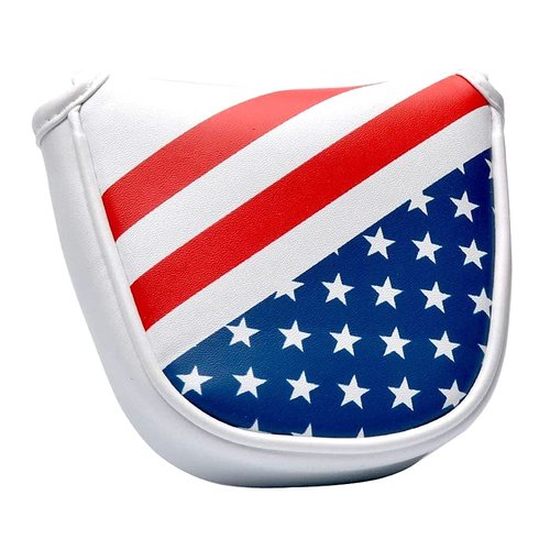 Golf Mallet Putter Headcover - Magnetic Closure American Flag Design, Lightweight Synthetic Leather Protector for Most Putter Clubs
