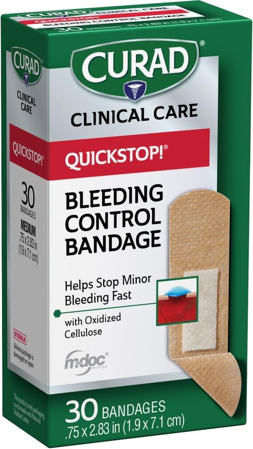 Curad QuickStop Bleeding Control Bandages, Assorted Sizes, 30 Count (Pack of 4)