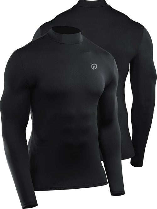 NELEUS 4 Pack Men's Workout Shirts Compression Dry Fit Long Sleeve Shirts,Mock Neck,5024,Black,Grey,Navy,White,US M