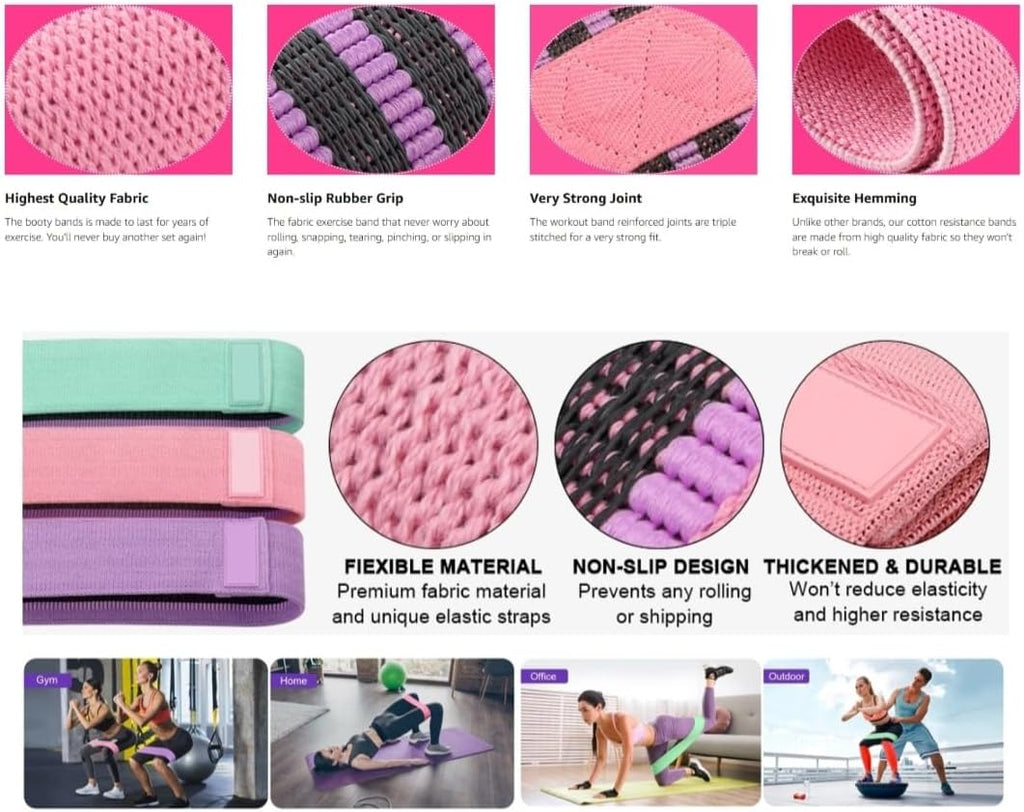 Skiennix Resistance Bands - Fabric Stretch Bands for Legs & Glutes | 3 Resistance Levels for Yoga & Pilates