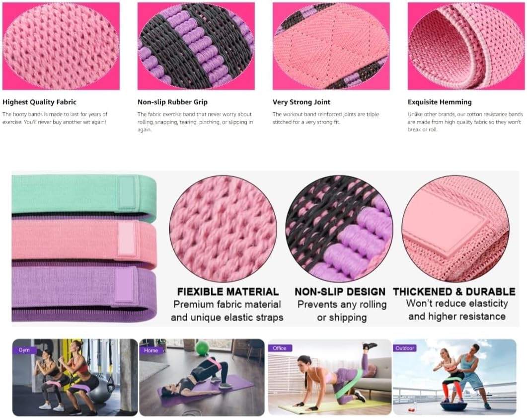 Skiennix Resistance Bands - Fabric Stretch Bands for Legs & Glutes | 3 Resistance Levels for Yoga & Pilates
