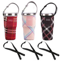 TuNan 3PCS Tumbler 30oz Carrier Holder Pouch & Shoulder Strap for YETI, Rtic, Atlin, Ozark Trail, Rambler, Neoprene Sleeve with Carrying Handle-(Plaid Red,Pink,Black)