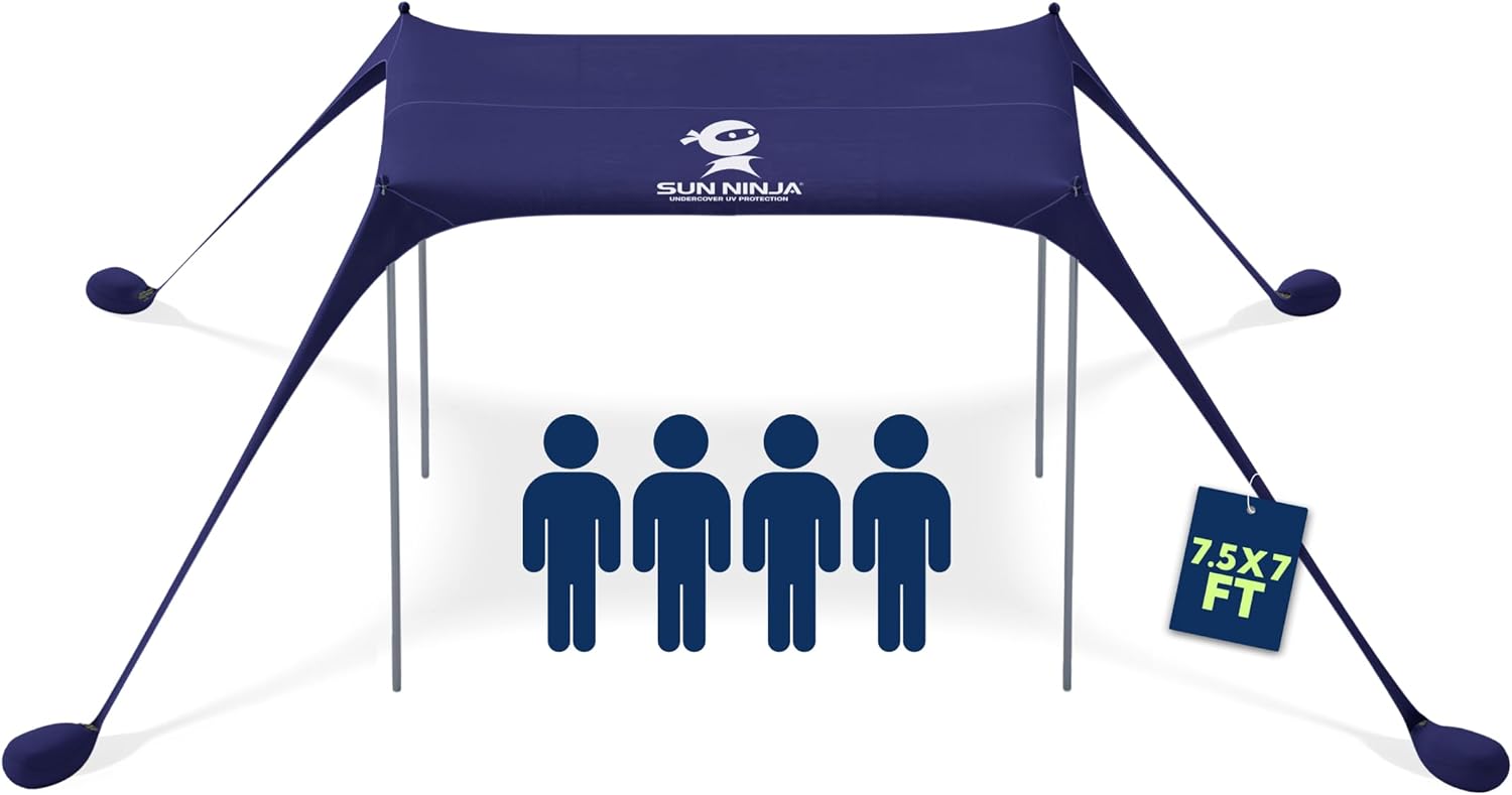 SUN NINJA Beach Tent Sun Shelter UPF50+ | Easy Pop-Up Canopy for Camping, Fishing & Picnics