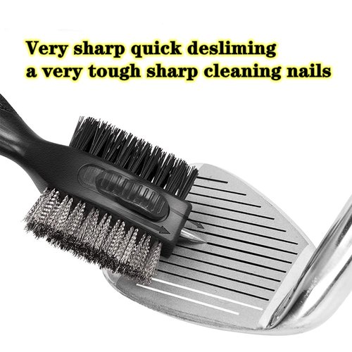 Lesunsul Golf Club Brushes, Golf Cleaning Tool, with Retractable Cleaning Nails, Nylon and Wire Bristles Oversize Double Brush Head with 2ft Retractable Zip-line Metal Buckle (Black Blue)