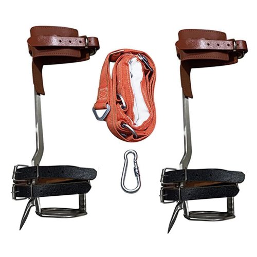 Woovaash Tree Climbing Spikes - 304 Stainless Steel Tree Climbing Gear W/Belt　Clmbing Tools Adjustable Climbing Tree Non-Slip Pedal for Hunting Observation,Picking Fruit 17.6in （Brown）