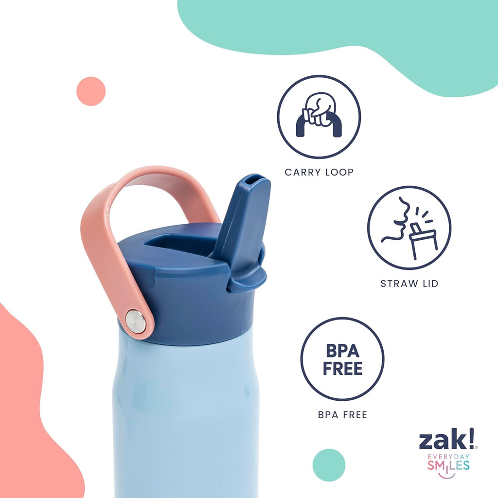 Zak Designs Barbie Water Bottle - 20oz Stainless Steel, Leak-Proof, Vacuum Insulated with Straw Lid & Handle | Pink