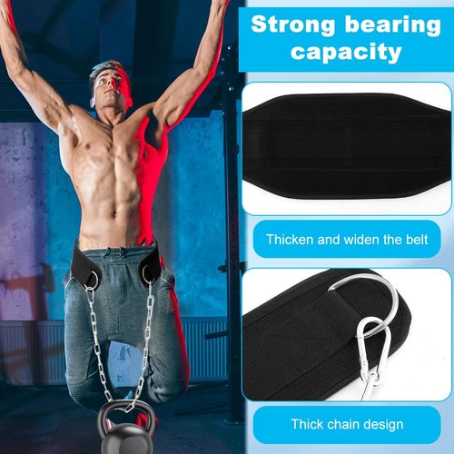 Dip Belt With Heavy-Duty Chain,Weightlifting Belt or Pull-Ups, Powerlifting, Squats, and Bodybuilding,550lbs - 650lbs Weight Capacity