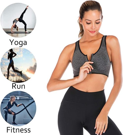 FLORATA Zip Front Sports Bra - Wireless Post-Surgery Support for Yoga & Fitness | Comfortable Fit