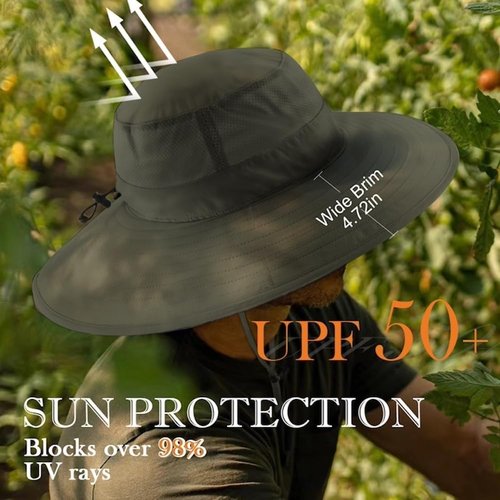 Home Prefer UPF50+ Men's Sun Hat - Foldable Wide Brim UV Protection for Fishing & Gardening