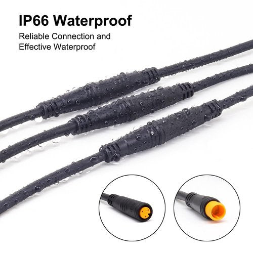 Male to Male Ebike Extension Cable for Electric Bike Display and Gear Shif Sensor, Julet 2Pin / 3Pin / 5Pin Waterproof Connector to Expand Ebike Light and Twist Throttle (3 Pin Male to Male Yellow)