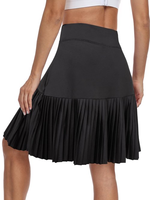 KORALHY 21" Golf Skorts with Pockets Pleated Tennis Skirts with Shorts Knee Length Skort for Athletic, Workout, Casual Wear Black M