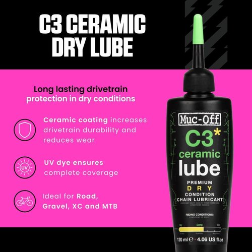 Muc-Off C3 Ceramic Dry Chain Lube - Premium 120ml Bike Chain Lubricant for Dry Conditions