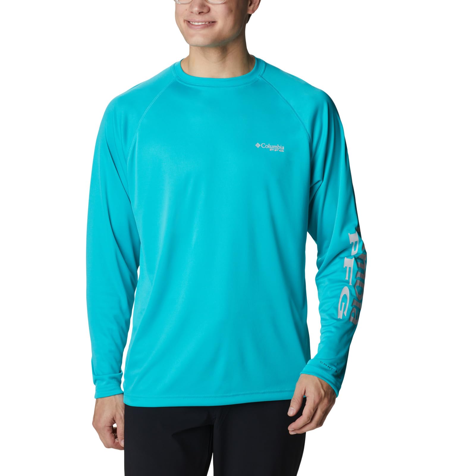 Columbia Men's Terminal Tackle Long Sleeve Shirt, Turquoise/Cool Grey Logo, 4X Big