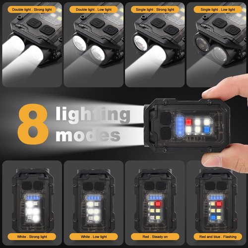 stvono Mini EDC Flashlight, Small Powerful Keychain Flashlight with Sidelight, High Lumens 800lm, USB-C Rechargeable, Keychain Light with Clip - 8 Mode, IPX4 Waterproof, for Hiking, Running, Black