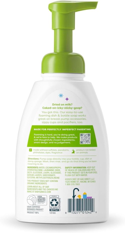 Babyganics Foaming Dish Soap, Pump Bottle, Fragrance Free, 16oz, 3 Pack