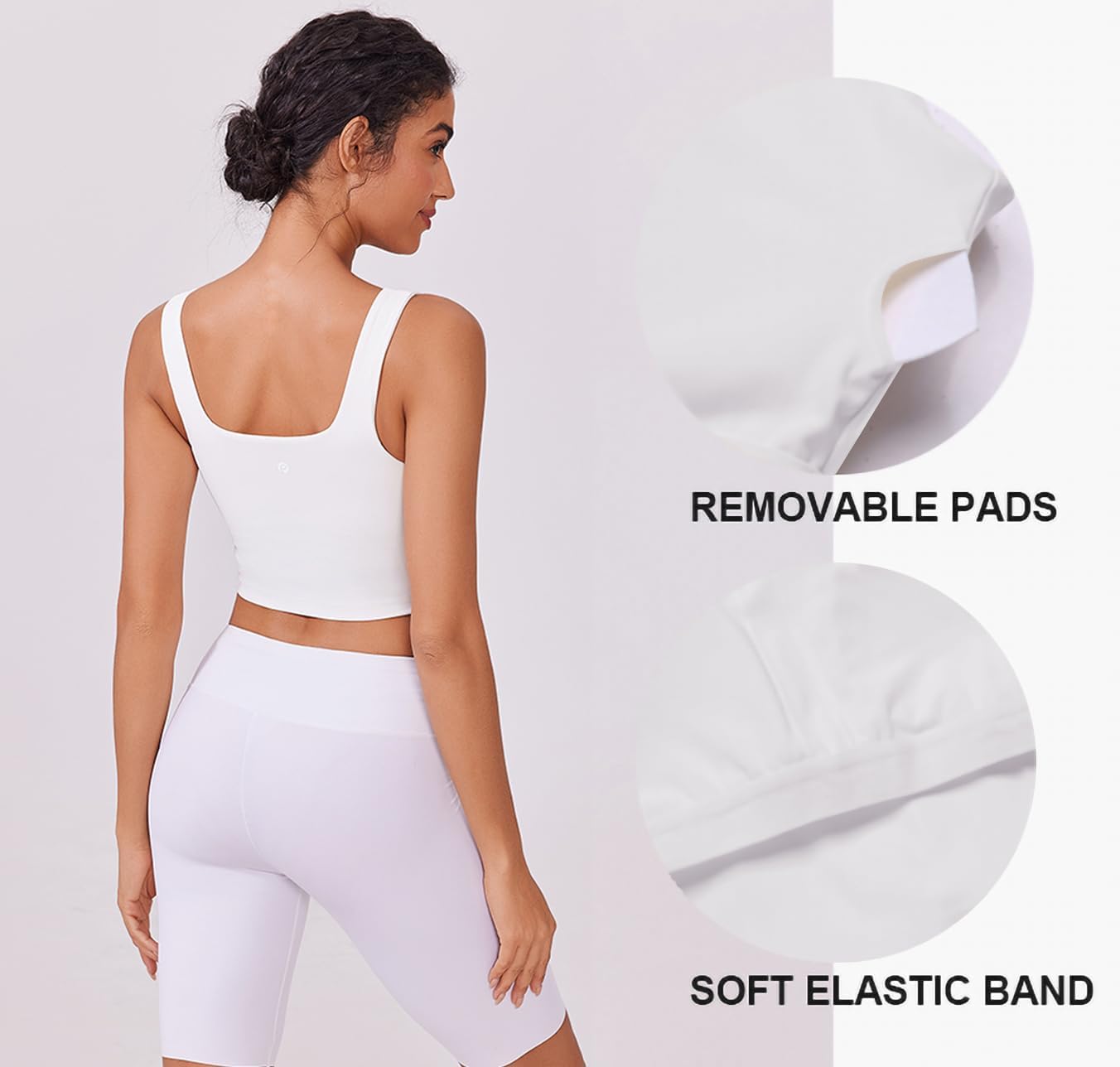 PINSPARK Sports Bra - Women's Square Neck Longline Tank Top with Built-In Support | Comfortable Fit