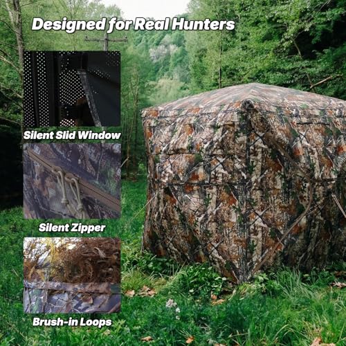 SUMSEEK 2-3 Person 360° See-Through Ground Hunting Blind with Single Door
