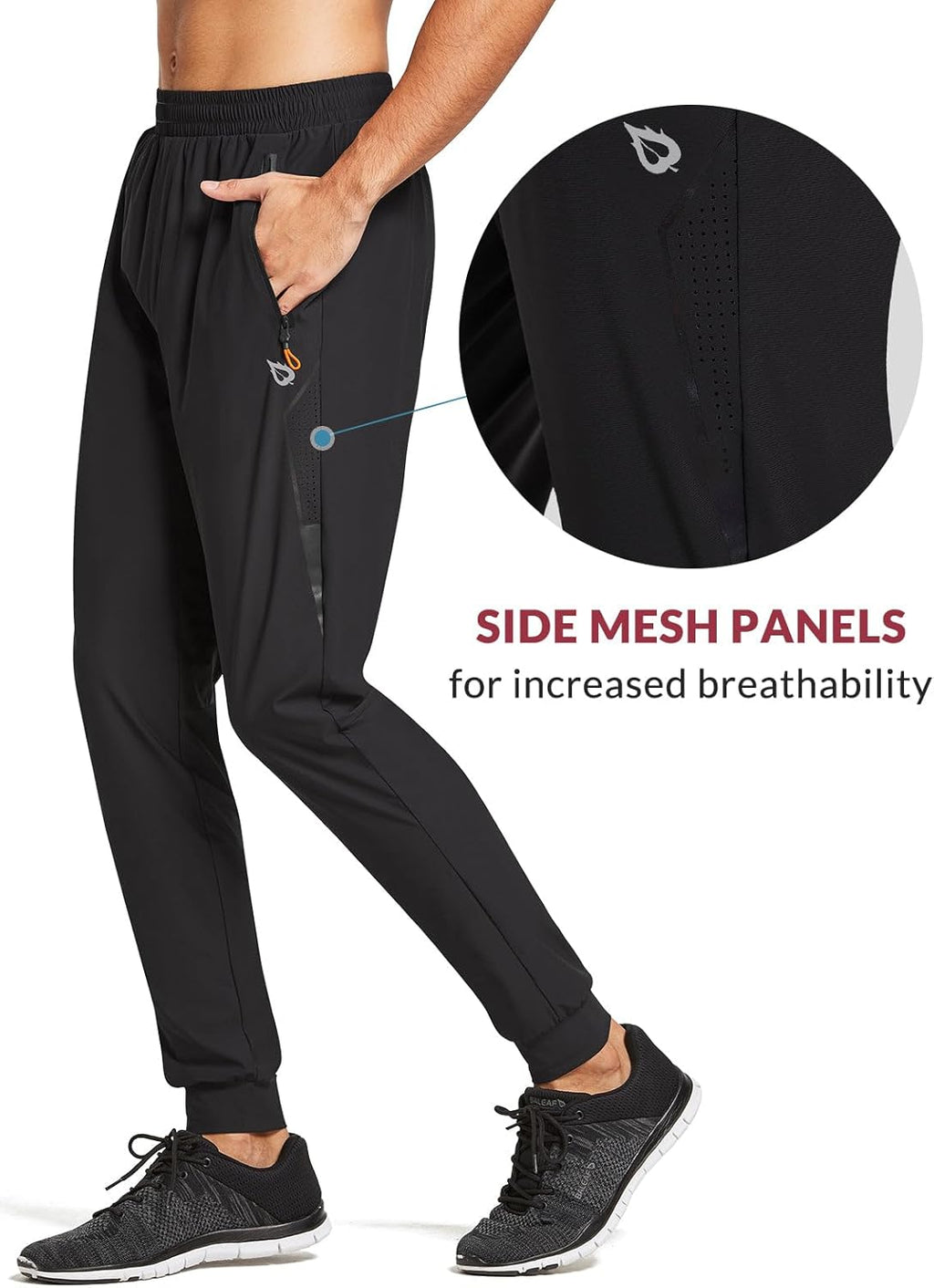 Baleaf Men's Joggers - Lightweight Quick-Dry Athletic Pants with Zipper Pockets | Tapered Fit
