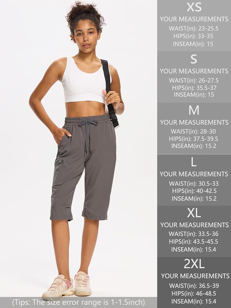 DEVOROPA Women’s Hiking Long Shorts Gray Small - Quick Dry, Zipper Pockets