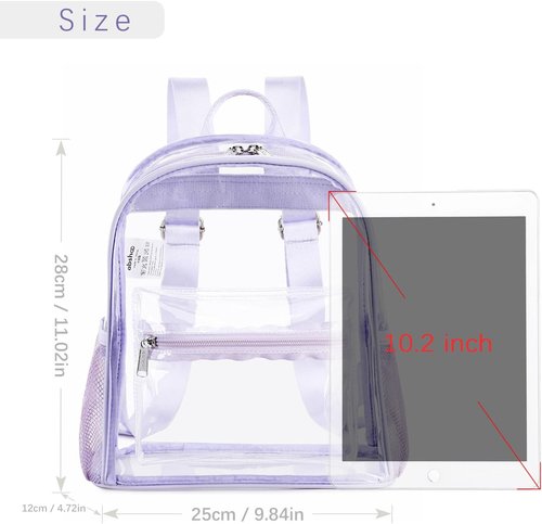 Abshoo Clear Mini Backpack - Stadium Approved Transparent Bag | Small Size 12x12x6 (Purple)