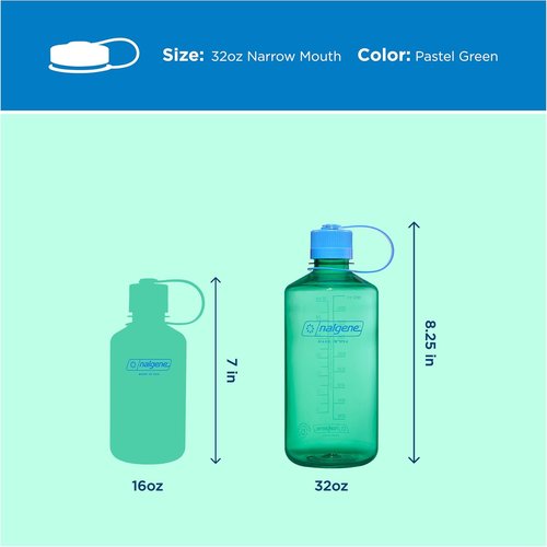 Nalgene Water Bottle - Lightweight BPA-Free Tritan Shatterproof Design | 32 OZ Narrow Mouth in Pastel Green
