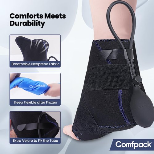 Comfpack Compression Ankle Ice Pack Wrap for Sprain & Fracture, Ankle Support Brace with 2 Cold Packs, Reusable Gel Cold Hot Therapy for Injuries, Plantar Fasciitis, Achilles Tendonitis, Surgery