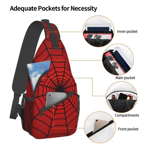 COFEIYISI Red Spider Web Sling Bag Crossbody Backpack for Men Women Spiders Web Pattern on Bright Red Background Chest Bag Adjustable Casual Shoulder Backpack Gym Sport Travel Hiking Daypack