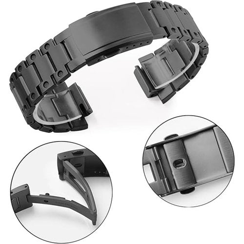 HJHYUL DW-5600 Mod Kit Stainless Steel Case Solid Metal Strap Bracelet for 5600 Series, 5610 Series, 5035 Series Watch Part Replacement (Black metal set, 5610 Series)
