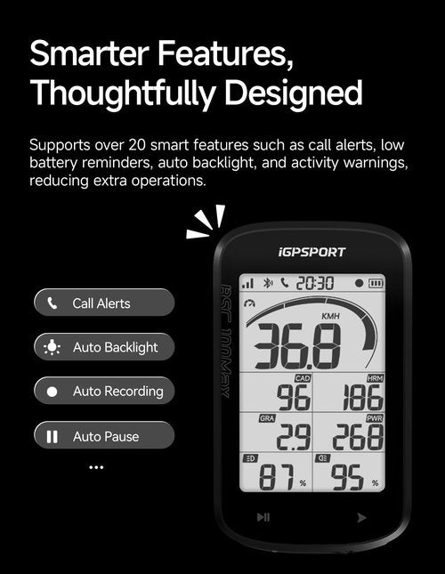 iGPSPORT BSC100MAX GPS Bike Computer, 3'' Screen Auto Start/Stop Custom Data 40H Waterproof Bicycle Computer Wireless