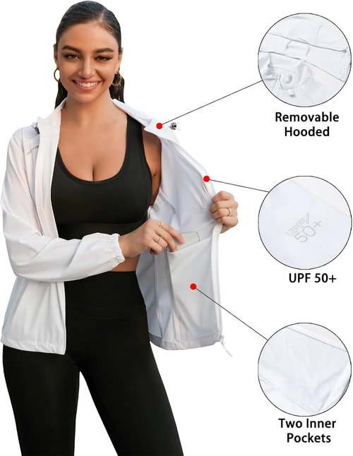 Cromoncent Women's Sun Protection Jacket - UPF 50+ Hooded Cooling Athletic Shirt with Pocket
