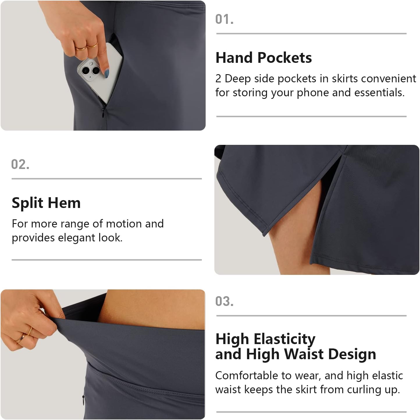 Skiennix Women's Modest Knee-Length Skorts - Athletic Midi Running Skirt in Stylish Design