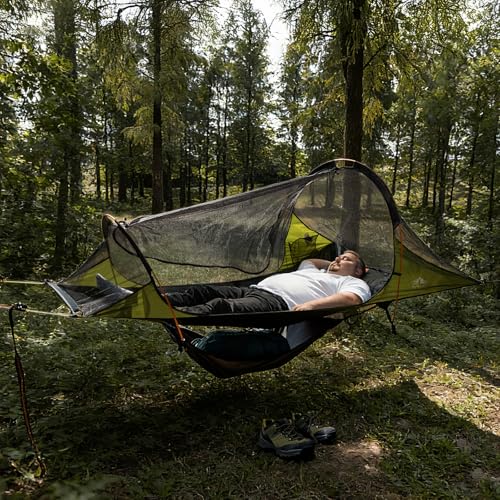 Night Cat Flat Lay Hammock Tent with Mosquito Net & Waterproof Rainfly - Green, 1 Person