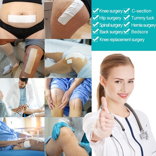 Waterproof Incision Bandages for Large Wounds Knee Hip Replacement Adheisve Island Dressing Bandaid Tape Post Surgical Shower Protector, No Glue On Center 4 x 10 Inch (Pack of 14)