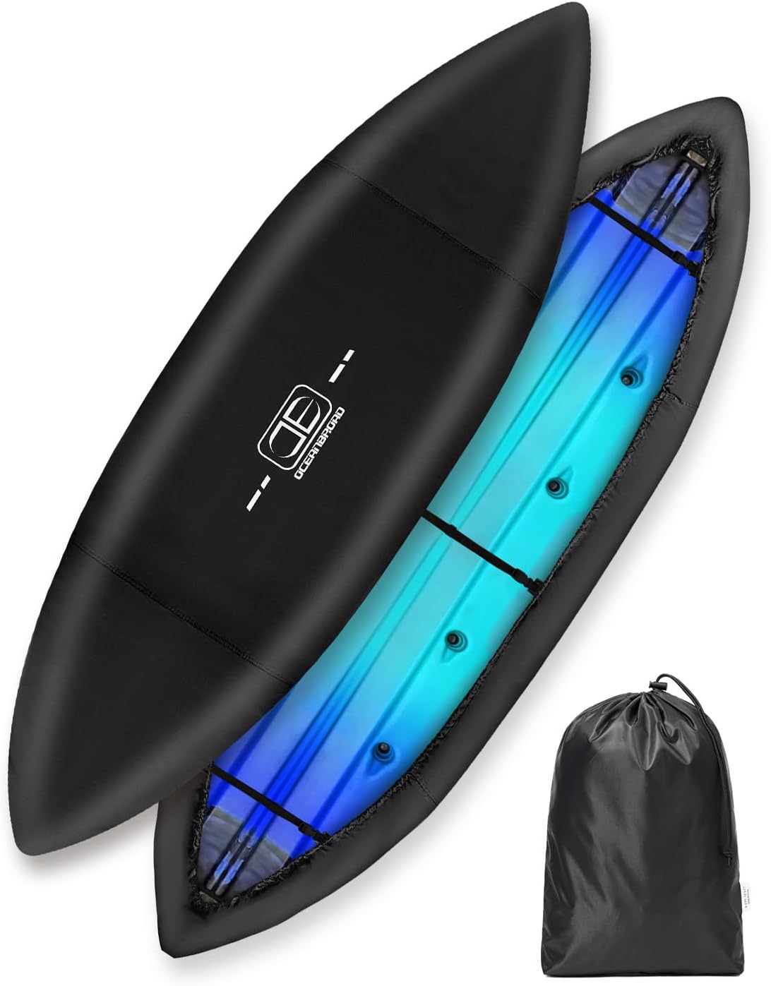 OCEANBROAD Kayak Cover - Water-Resistant & UV-Resistant Dust Protection for 9.3-10.5ft Kayaks | 300D Black