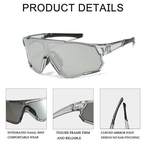 Long Keeper Cycling Sports Sunglasses for Men Women Mountain Bike Glasses Baseball Running Fishing Hiking Sun Glasses (ClearGreyFrameBlueLens)