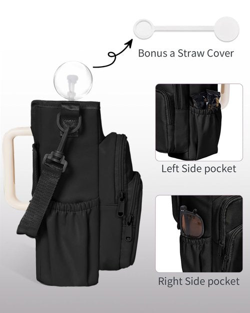 sportsnew Water Bottle Carrier Bag with Phone Pocket for 30oz 40oz Tumbler with Handle Accessories Insulated Water Bottle Holder Pouch with Strap Crossbody with Straw Cover