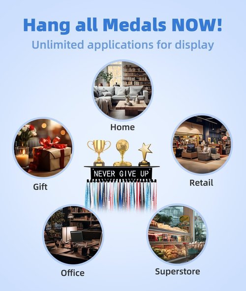 Dafftos Medal Hanger - Metal Trophy Rack Organizer for Ribbons & Awards | Easy to Install