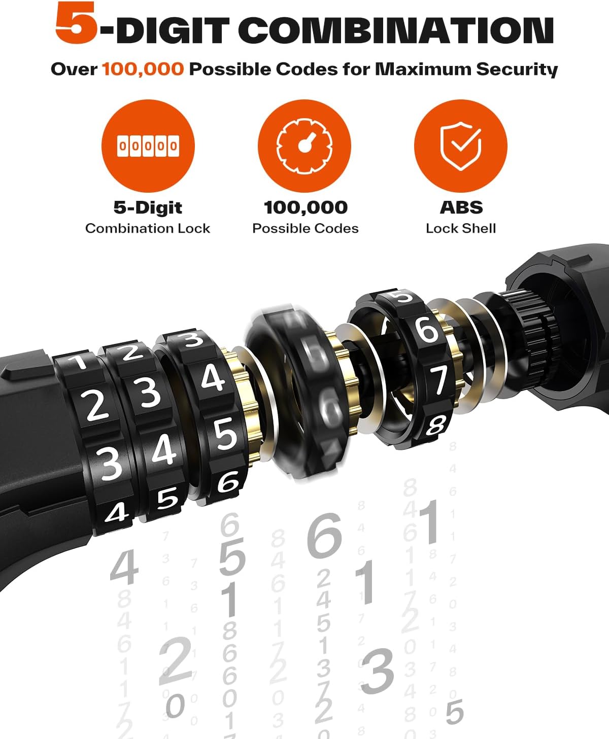 Sportneer Bike Chain Lock - Heavy-Duty 5-Digit Resettable Anti-Theft Lock | 3.2ft Length, 6mm Thickness