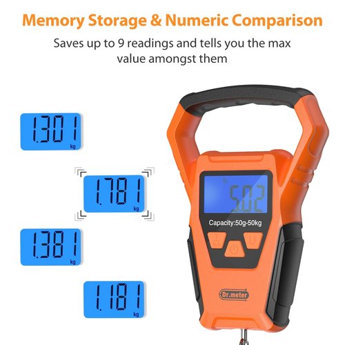 Dr.meter Waterproof Fish Scale - Digital Hanging Scale with Backlit LCD Display | 110lb Capacity, Built-in Tape