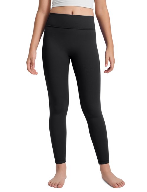 CRZ YOGA Girls Butterlift No Front Seam Full Length Yoga Leggings - Athletic Sports Casual Pants Tights Kids Teen Black Medium