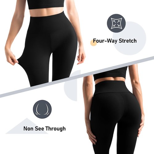 Leafigure High Waisted Leggings with Pockets - Soft & Comfortable for Yoga | 2 Pack