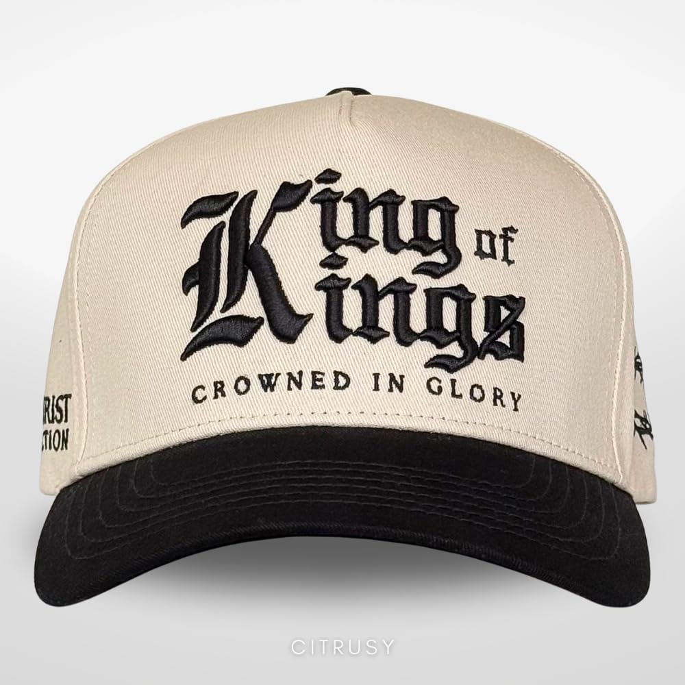 Vintage Faith & Forever Trucker Hat | Men & Women | Christian Cross Jesus Hats | Bachelorette Bride Hat | Cotton | Snapback (Cotton, King of Kings | Black)