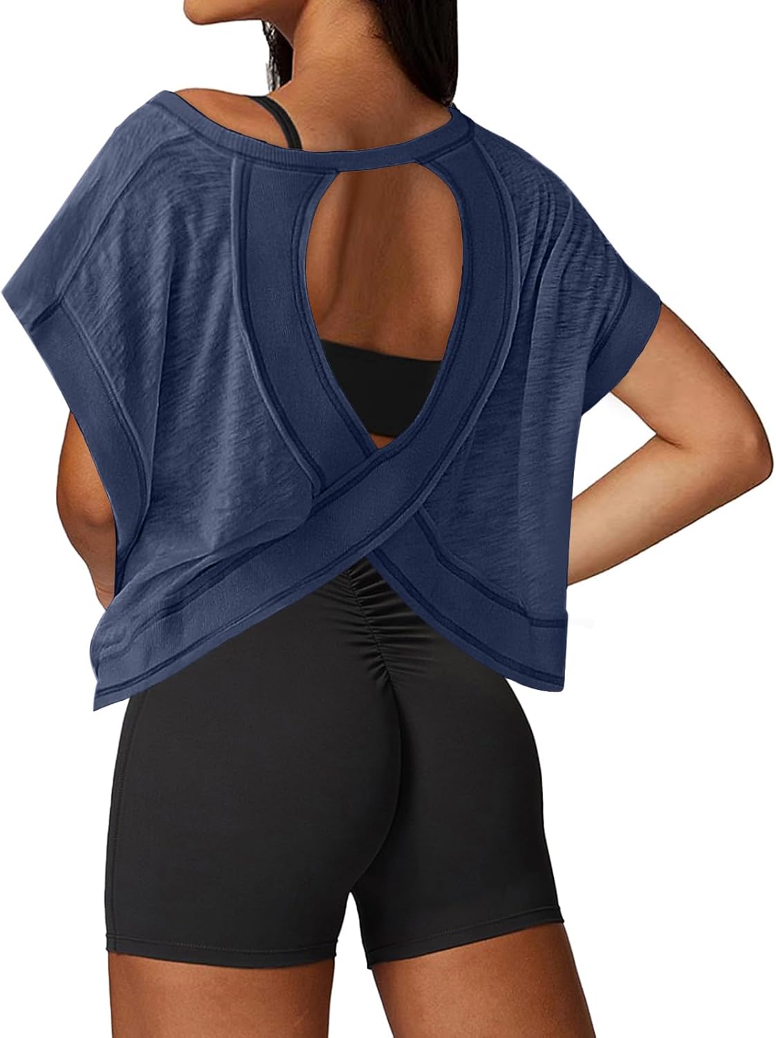 UNIANKIYA Women's Open Back Workout Top - Loose Fit Athletic Crop Tee for Gym & Yoga | Short Sleeve