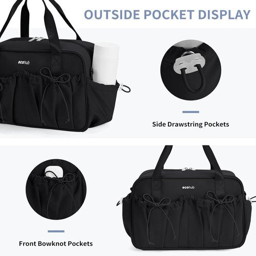 ECOHUB Mini Gym Bag for Women - Stylish Duffle with Wet Compartment | Black Tote for Yoga & Travel